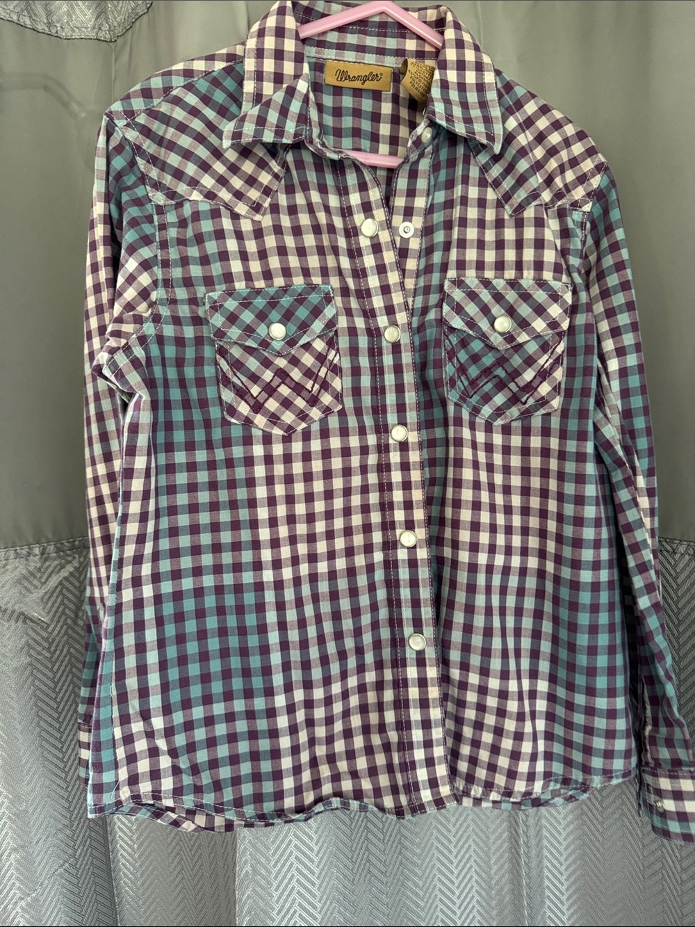 Wrangler Purple & Teal Plaid Button-Down Shirt
